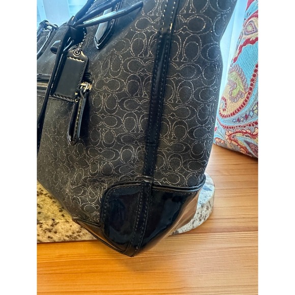 Coach Poppy Metallic Signature "C" Tote Bag In Charcoal With Patent Leather Trim - Picture 2 of 10